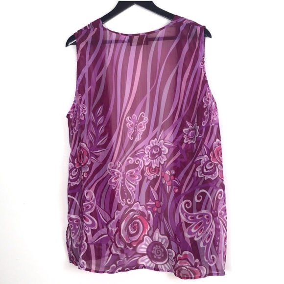 Bob Mackie purple floral open sheer cardigan 1x - Picture 2 of 3